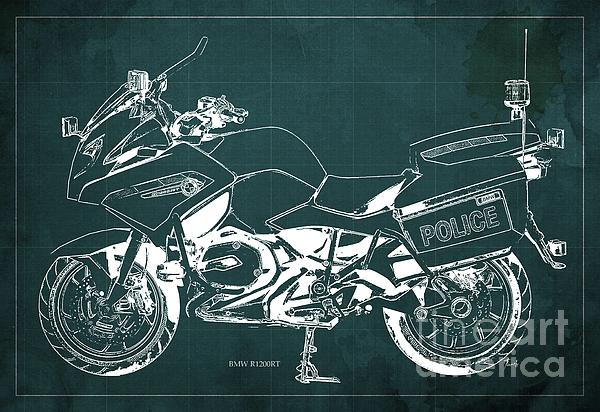 BMW R1200RT Police Motorcycle Blueprint, Green Vintage Background Coffee Mug  by Drawspots Illustrations - Fine Art America