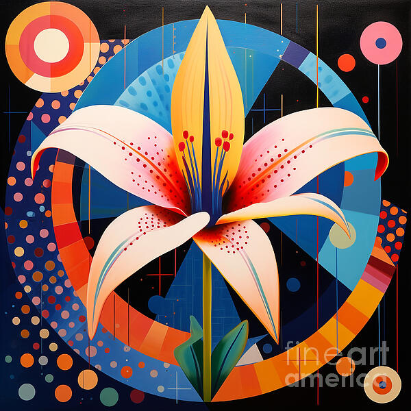 Iyanuoluwa Akojiyan - Boho MInimalistic Art of Lily Flower In Colorful Geometric