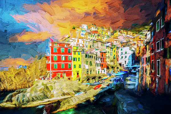 Joseph S Giacalone - Bold Colors In Riomaggiore - Digital Painting