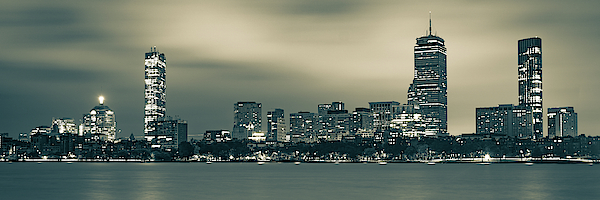 Boston Back Bay Skyline Panorama In Sepia Monochrome Photograph