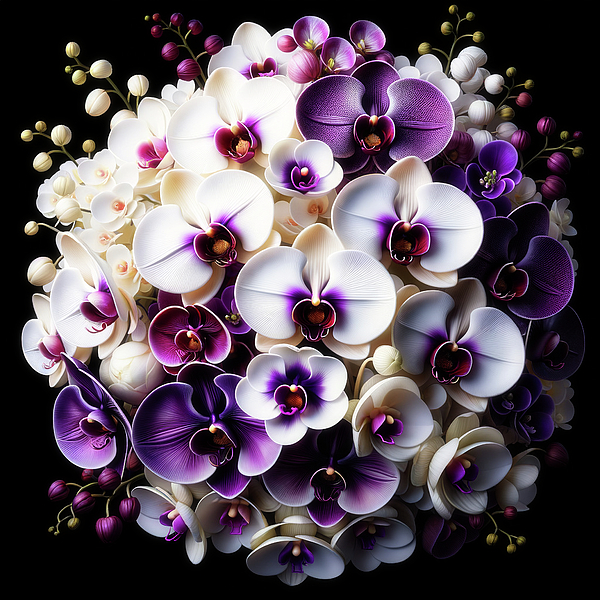 Gaby Ethington - Bouquet of Purple White Orchids Artsy Style Squared