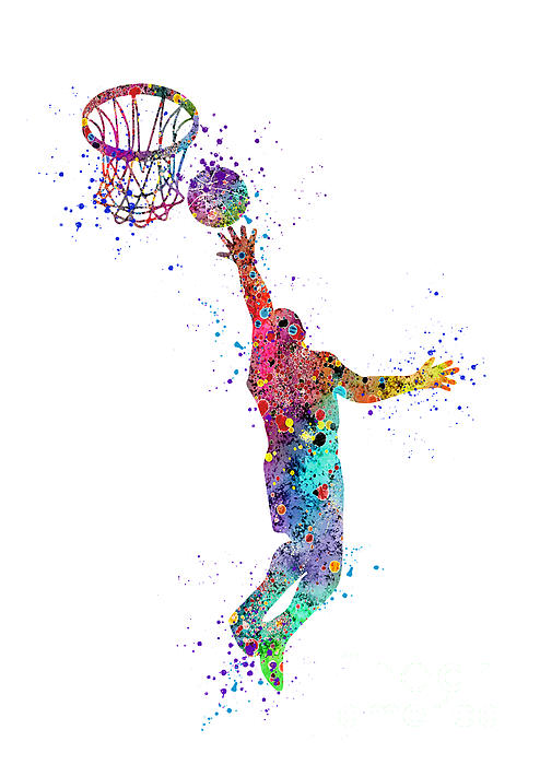 White Lotus - Boy Basketball Player Colorful Watercolor Sports Gift
