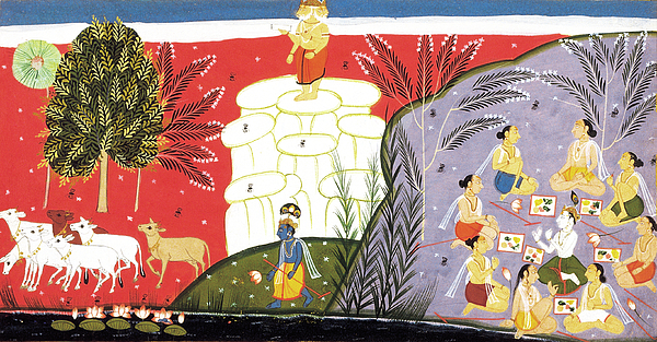 Brahma steals Krishnas cows, Mewar Greeting Card by Suresh Vasant