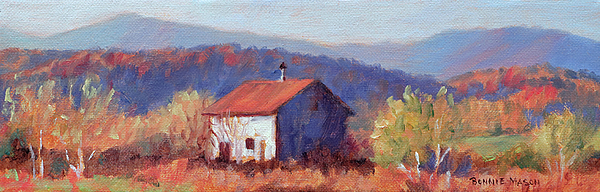 Bonnie Mason - Bright October - Old Barn with Blue Ridge Mountains in Autumn