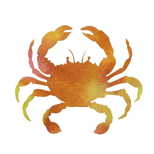 Irina Sztukowski - Bright Yellow Orange Watercolor Crab Silhouette 