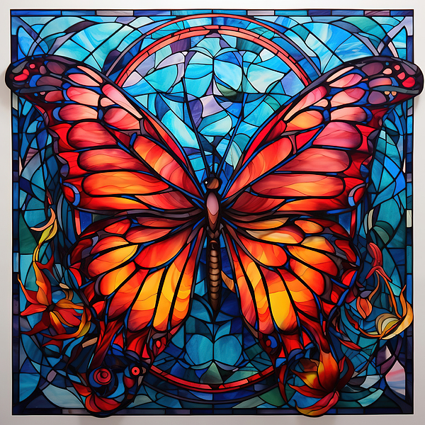 Stained glass Art Nouveau style lady with butterfly wings shops