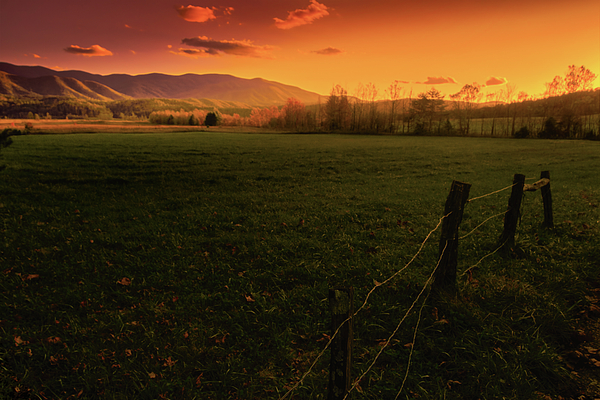 Norma Brandsberg - Cades Cove Fence Line in Autumn Sunset