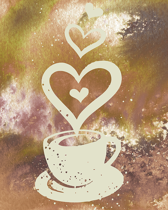 Irina Sztukowski - Caffe latte Warm Delicious Coffee Cup With Sweet Hearts Watercolor II