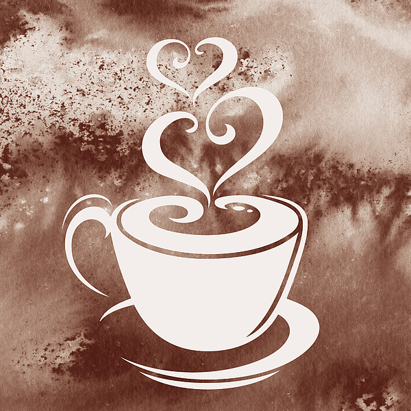 Irina Sztukowski - Caffe latte Warm Delicious Coffee Cup With Sweet Hearts Watercolor III