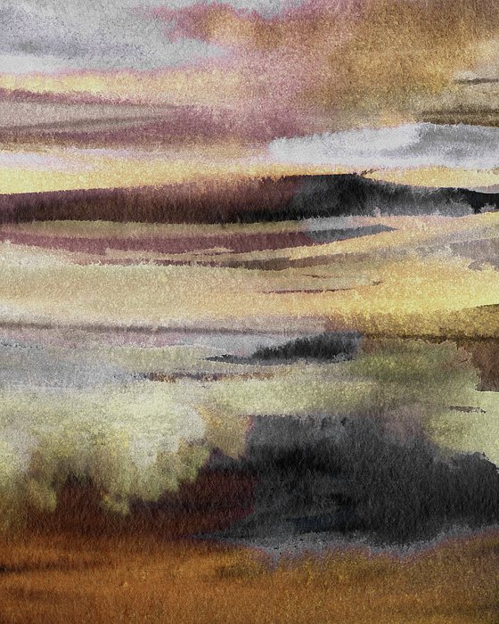 Irina Sztukowski - Calm Peaceful Abstract Landscape With Reflections Glowing Light Airy Watercolor X