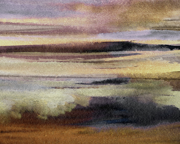 Irina Sztukowski - Calm Peaceful Abstract Landscape With Reflections Glowing Light Airy Watercolor XI