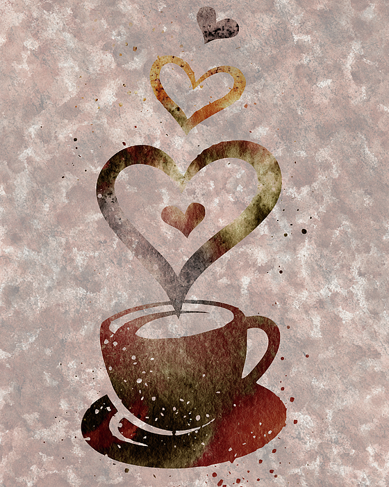 Irina Sztukowski - Cappuccino Love Warm Delicious Coffee Cup With Sweet Hearts Watercolor II