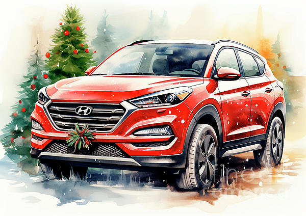 Car 736 Vehicles Hyundai Tucson vintage with a Christmas tree and