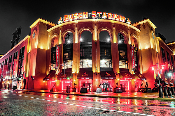 St Louis Skyline and Busch Stadium in Cardinal Red Photograph by Gregory  Ballos - Pixels