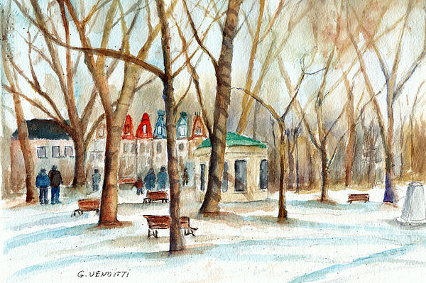 Grace Venditti - Carre St Louis Montreal Winter Plateau Mont Royal Scene With Victorian Houses Grace Venditti Art