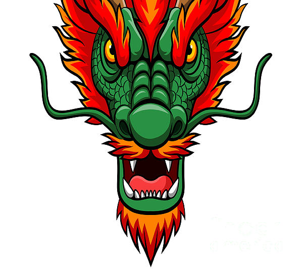 Cartoon Chinese Dragon Head Ancient Tradition Culture Mouth Face Greeting  Card by Noirty Designs
