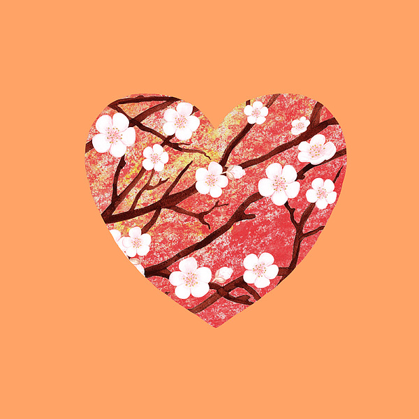 Irina Sztukowski - Cherry Blossoms Pink Flower Heart Watercolor Art 