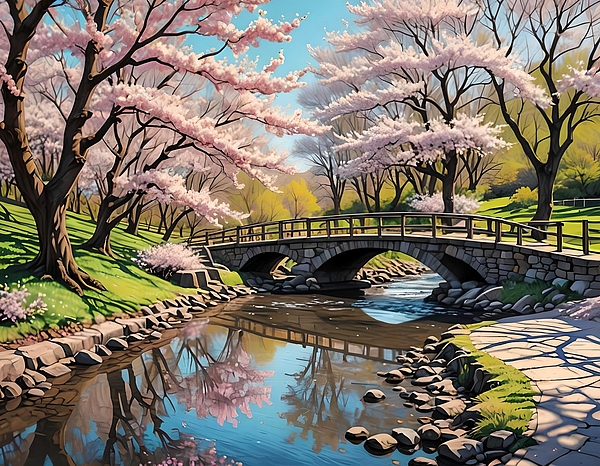 Lois Churchward - Cherry Trees and a Bridge