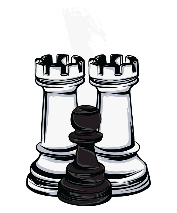 Watercolor chess rooks pieces black and white illustration. Realistic  figurines for Chess day designs, club advertisement 26560198 PNG