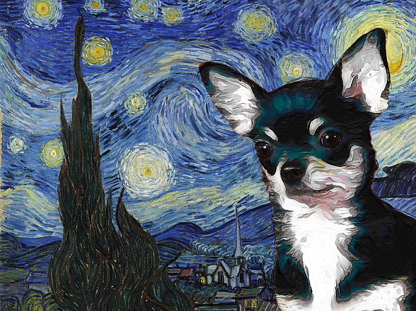 Chihuahua Art Van Gogh Starry Night over the Rhone Jigsaw Puzzle