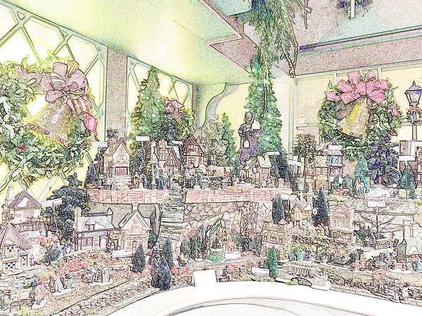 Marian Bell - Christmas Place - A Holiday Village Scene  in Colored Pencil
