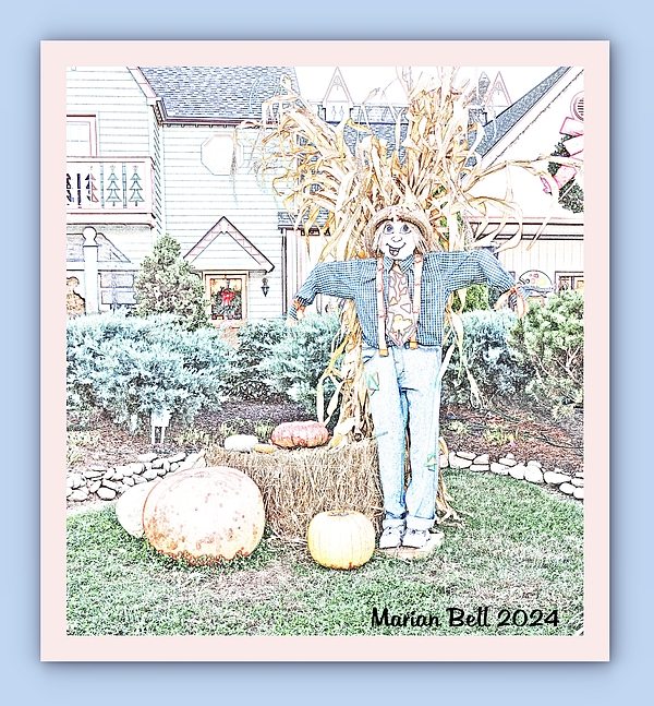 Marian Bell - Christmas Place -  Halloween Scarecrow in Colored Pencil - Framed