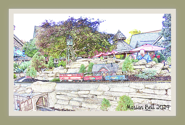 Marian Bell - Christmas Place Railroad 8  - The Train in Colored Pencil - Framed