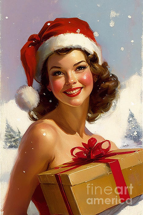 Christmas vintage pin up girl Greeting Card by Delphimages Photo