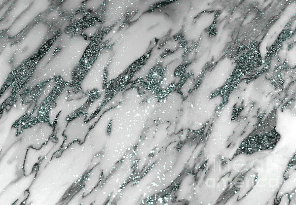 Classic White Marble Light Blue Glitter Glam 1 Faux Glitter