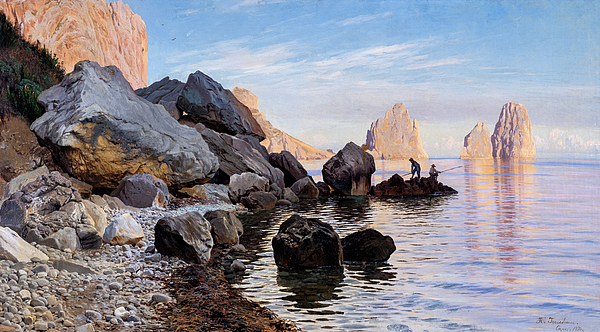 Coast Scene, Capri, 1876 Bath Sheet by Harald Jerichau - Pixels