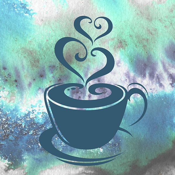Irina Sztukowski - Coffee Cup With Two Sweet Hearts Delicious Teal Blue Watercolor II