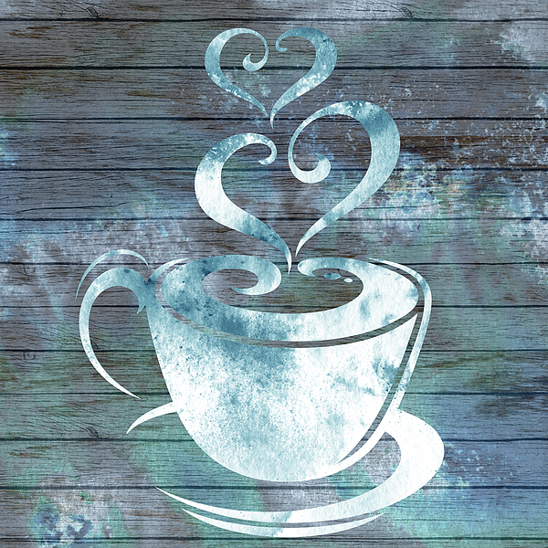 Irina Sztukowski - Coffee Cup With Two Sweet Hearts Delicious Teal Blue Watercolor IV