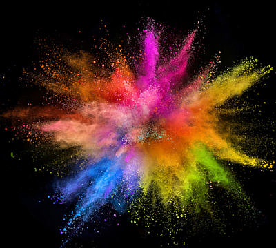 Colored powder explosion isolated on black background. Greeting Card by  Simon Cook