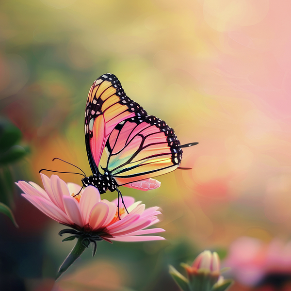 Leslie Reagan - Colorful Butterfly Beaurty On Pink FlowerChrisanthenum 