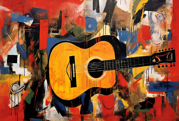 OlfactoArt Studio - Colorful Cubist Melodies- Abstract Guitar Composition in Vibrant Street Art Style