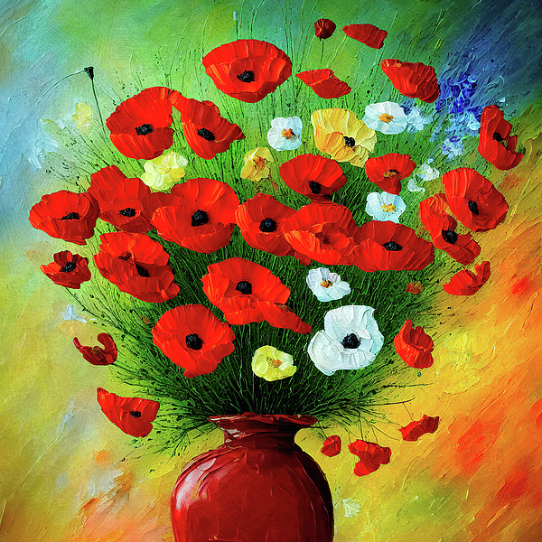 Peggy Collins - Colorful Poppies in a Vase