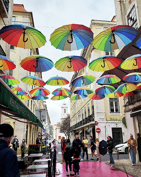 Irina Sztukowski - Colorful Rainbow Umbrellas Of Lisbon Street Portugal 