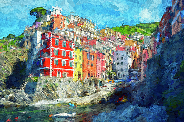 Joseph S Giacalone - Colorful Riomaggiore - Digital Painting
