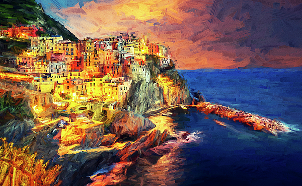 Joseph S Giacalone - Colorful Seaside Town Manarola - Impressionist