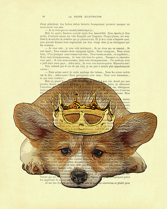 https://images.fineartamerica.com/images/artworkimages/medium/3/corgi-dog-with-a-golden-crown-artwork-on-book-page-madame-memento.jpg