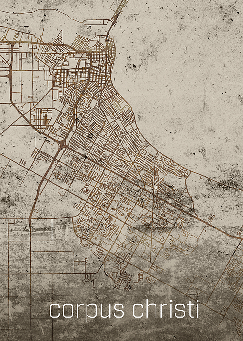 Corpus Christi Texas Vintage City Street Map On Cement Background Design Turnpike 