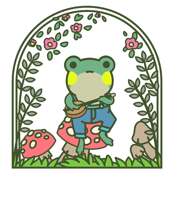 Cottagecore Kawaii Frog Playing Banjo Shower Curtain by Bastav