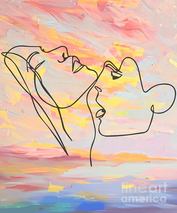 Minimalist Couple Kiss Sketch Abstract Art Print Of A Couple Romantic  Drawings Line Art Drawings T-Shirt by Mounir Khalfouf - Pixels Merch
