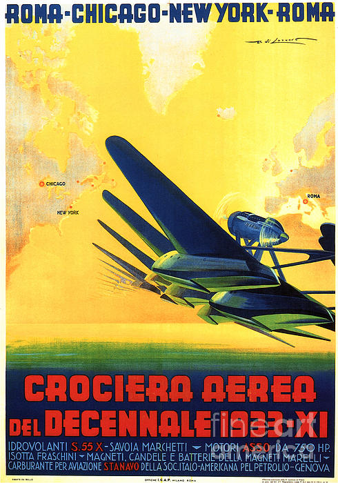 CROCIERA AEREA DEL DECENNALE 1933 Old Italy Aviation Meet Poster Art Jigsaw  Puzzle by Retro Posters - Pixels Puzzles