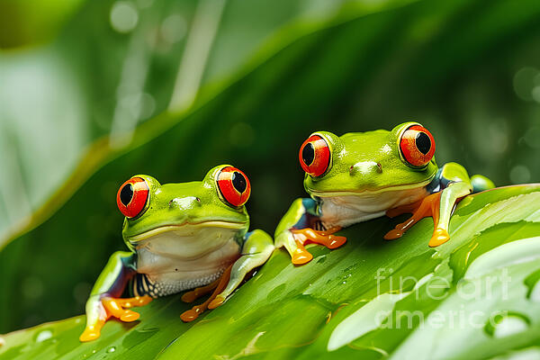 Delphimages Photo Creations - Curious red-eyed tree frogs