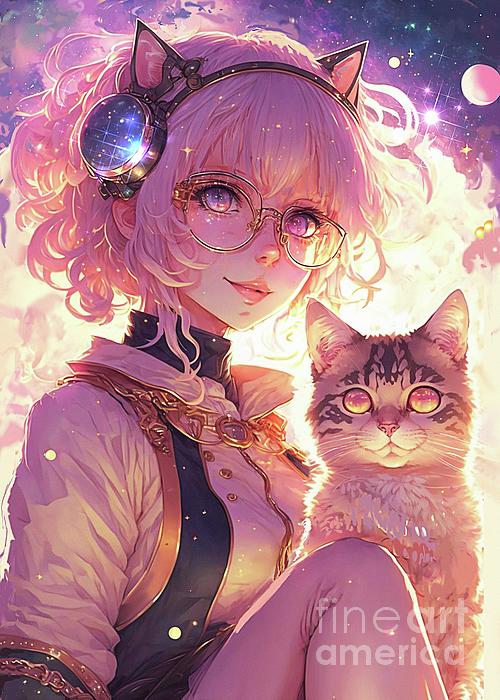 Premium AI Image  anime girl with purple hair and cat ears