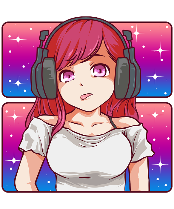 Cute Anime Girl with Headphone Digital Art Stock Illustration