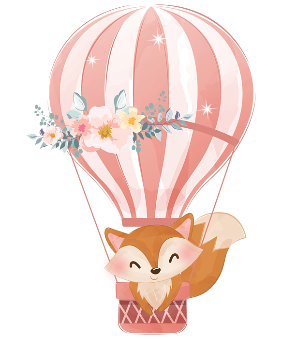 Cute cartoon fox with hot air balloon T-Shirt by Norman W - Pixels