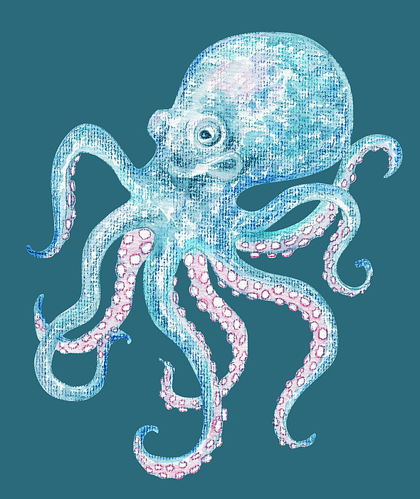 Irina Sztukowski - Cute Little Teal Blue Watercolor Octopus Beach Art PNG