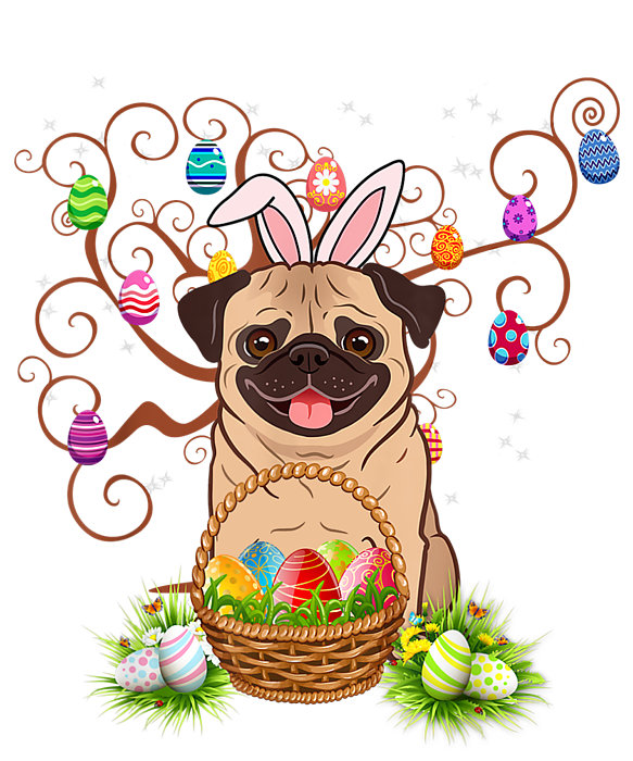 Cute Pug Dog Bunny Eggs Tree Easter Day Gift TShirt Yoga Mat